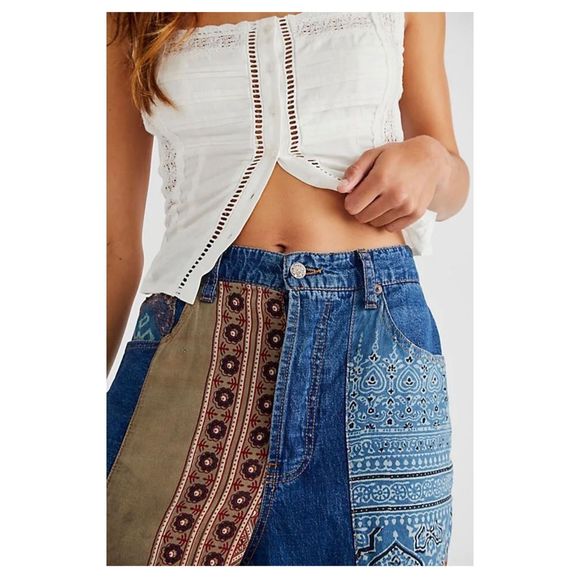 New Dr. Collectors x Free People Patched Jeans Size Small - Picture 3 of 6